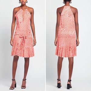 Poupette St Barth Coral Orange/Pink Ruffle Tiered Floral Mini Dress Size Small